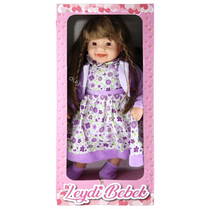 Leydi Bebek (Lila Çiçekli Elbiseli Karamel Saçlı) -45 Cm