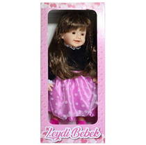 Leydi Bebek (Siyah Pembe Elbiseli Karamel Saçlı) -45 Cm
