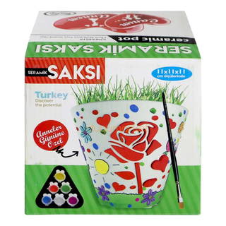 Seramik Saksı Boyama Canım Annem - Kalp