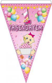 1 Yaşındayım Flaması 10'lu (Pembe)