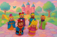 Renkli Kraliyet - Ahşap 6'lı Kukla Seti