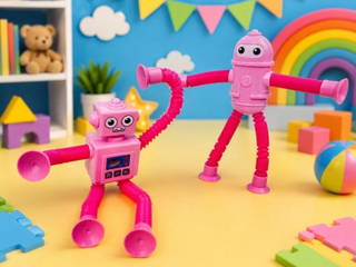 Eğlenceli Vantuzlu Uzayan Robot - Pembe