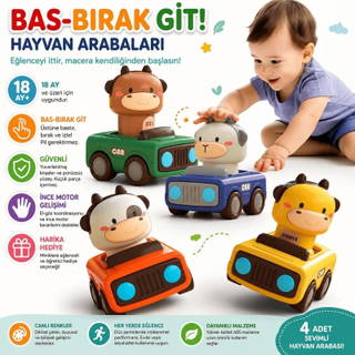 Hayvan Figürlü Bas-bırak Git Araba Eğitici Oyuncak