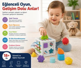 Montessori Şekil Eşleştirme Küpü - Geometrik Bloklu Eğitici Oyuncak