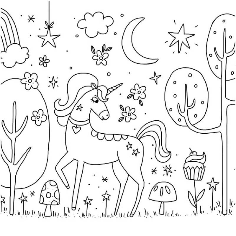 Dev Boyama Kağıdı Unicorn Ormanı